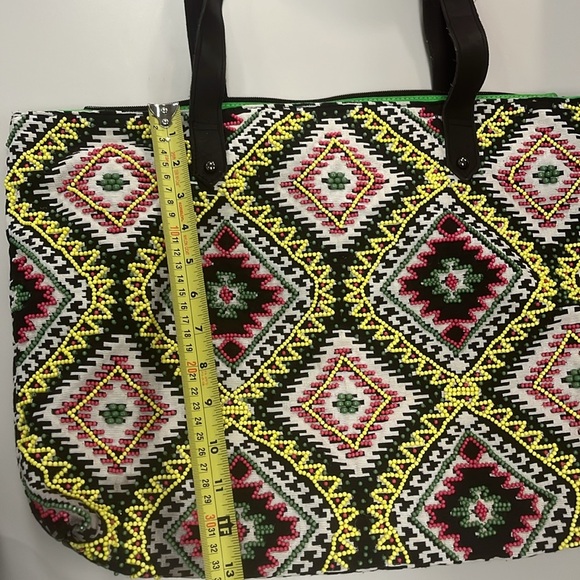 Big Buddha Multicolor Patterned beaded Tote zipper Bag preowned - Picture 11 of 14